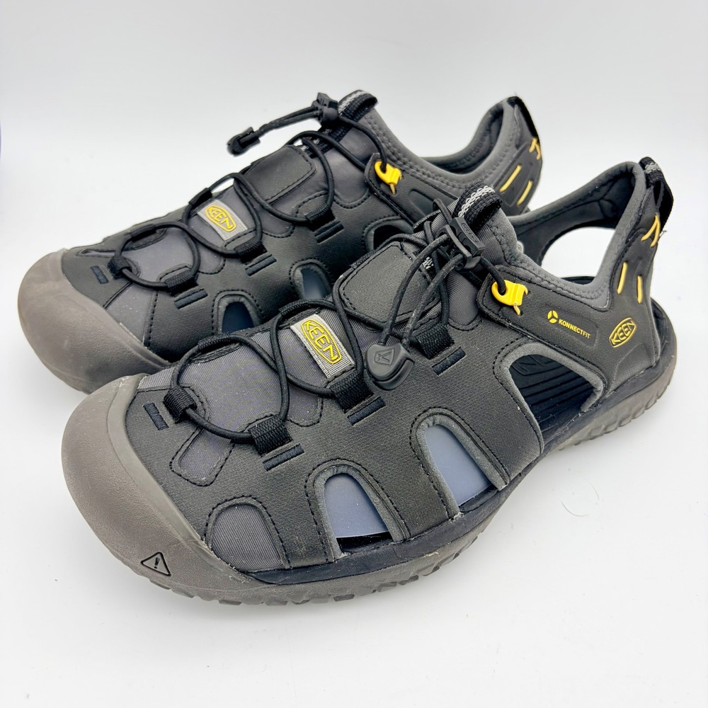KEEN Solr Men 11.5 Black Gold Water Sandals Aqua Stop KonnectFit Hiking Beach